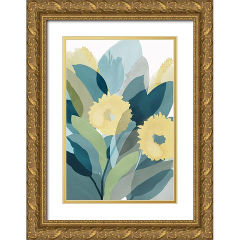 Yellow Teal Floral III Gold Ornate Wood Framed Art Print with Double Matting by Kouta, Flora