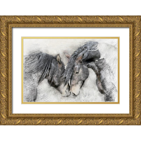 Equine Friendship Gold Ornate Wood Framed Art Print with Double Matting by Curinga, Kim