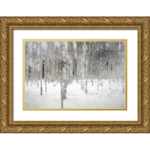 Birches In Fog Gold Ornate Wood Framed Art Print with Double Matting by Curinga, Kim