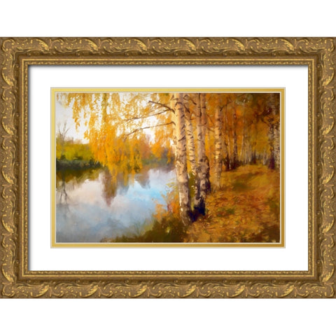 Autumn Birch Gold Ornate Wood Framed Art Print with Double Matting by Curinga, Kim