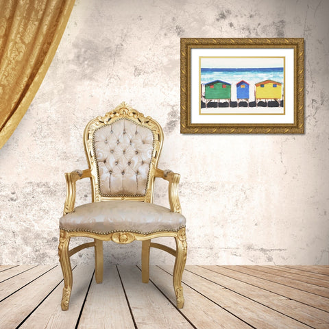 Beach Huts  Gold Ornate Wood Framed Art Print with Double Matting by Curinga, Kim