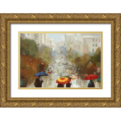 In the Rain Gold Ornate Wood Framed Art Print with Double Matting by K., Ella