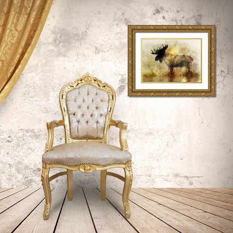 Happy Moose II Gold Ornate Wood Framed Art Print with Double Matting by Roko, Ken