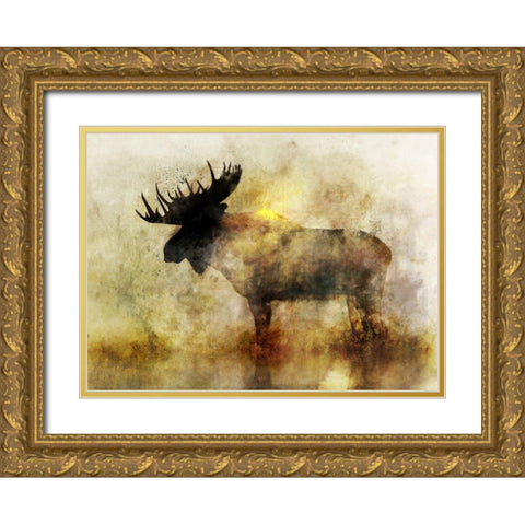 Happy Moose II Gold Ornate Wood Framed Art Print with Double Matting by Roko, Ken