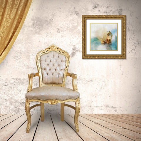 Fox on Teal I  Gold Ornate Wood Framed Art Print with Double Matting by Roko, Ken