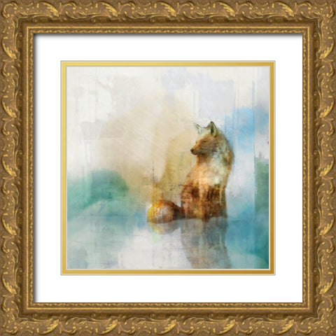 Fox on Teal I  Gold Ornate Wood Framed Art Print with Double Matting by Roko, Ken