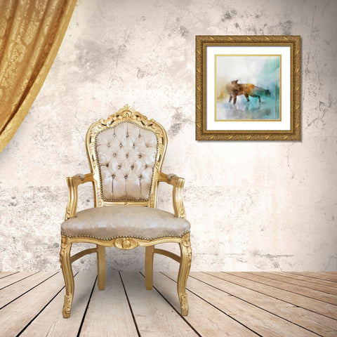 Fox on Teal II Gold Ornate Wood Framed Art Print with Double Matting by Roko, Ken