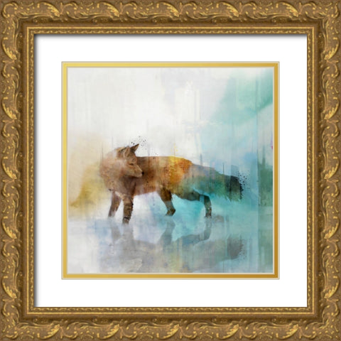 Fox on Teal II Gold Ornate Wood Framed Art Print with Double Matting by Roko, Ken