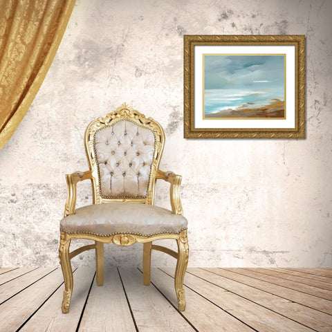 Seaside Coast Gold Ornate Wood Framed Art Print with Double Matting by Lera