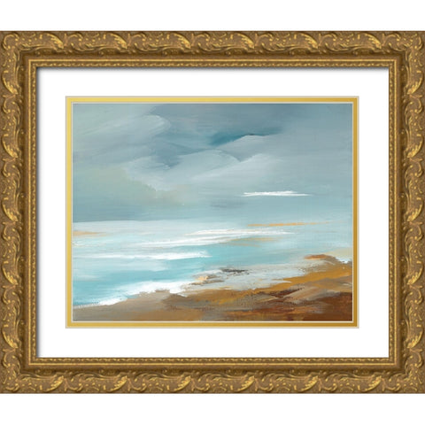 Seaside Coast Gold Ornate Wood Framed Art Print with Double Matting by Lera