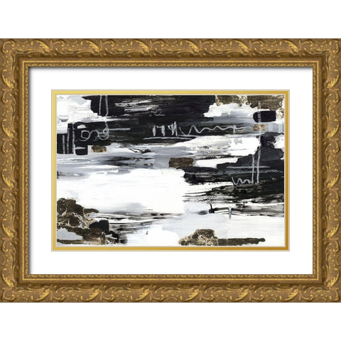 Balancing Blue Gold Ornate Wood Framed Art Print with Double Matting by Lera