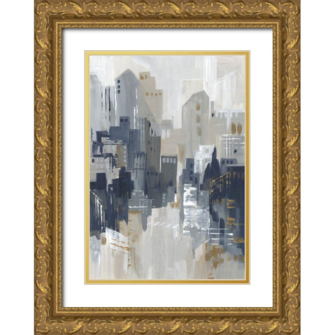 Indigo City I  Gold Ornate Wood Framed Art Print with Double Matting by Lera