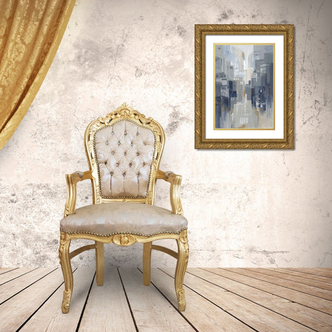 Indigo City II Gold Ornate Wood Framed Art Print with Double Matting by Lera