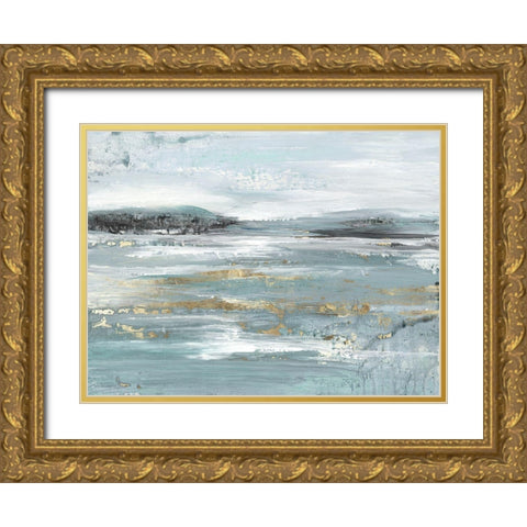 Gentle Blue  Gold Ornate Wood Framed Art Print with Double Matting by Lera