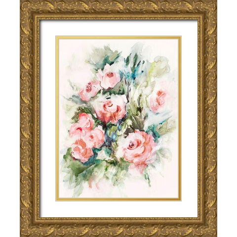 Fresh Pink Florals I  Gold Ornate Wood Framed Art Print with Double Matting by Lera