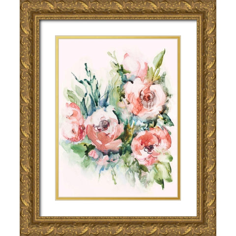 Fresh Pink Florals II Gold Ornate Wood Framed Art Print with Double Matting by Lera