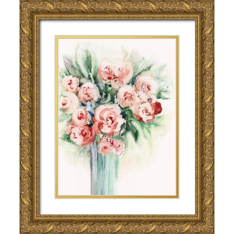 Roses in a Vase I  Gold Ornate Wood Framed Art Print with Double Matting by Lera