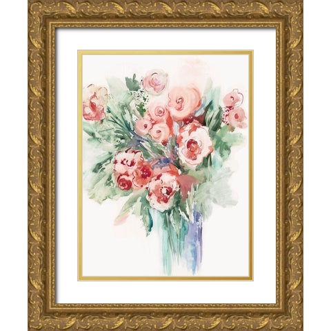 Roses in a Vase II Gold Ornate Wood Framed Art Print with Double Matting by Lera