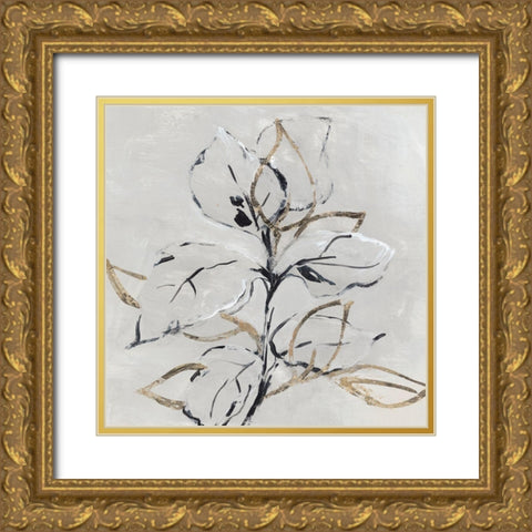 Golden Floral I  Gold Ornate Wood Framed Art Print with Double Matting by Lera
