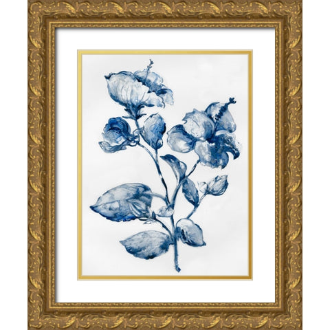 Blue Blooming  Gold Ornate Wood Framed Art Print with Double Matting by Lera