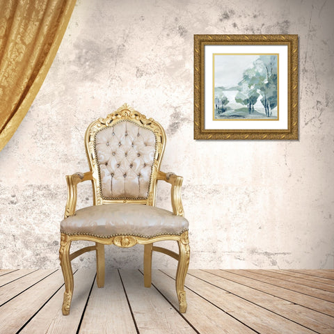 Blue Tree Forest II  Gold Ornate Wood Framed Art Print with Double Matting by Lera