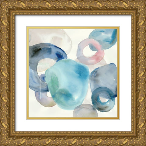 Blue Rings I Gold Ornate Wood Framed Art Print with Double Matting by Lera