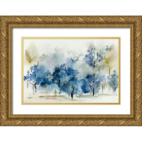 Standing Still Blue I Gold Ornate Wood Framed Art Print with Double Matting by Lera