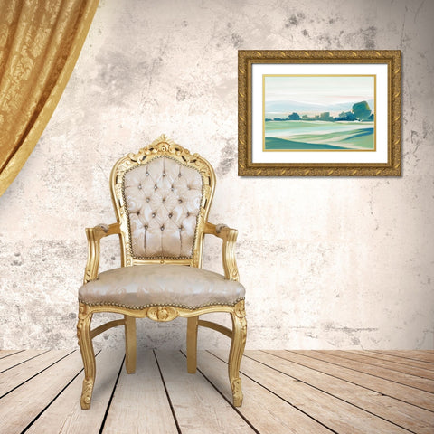 Green Serene  I Gold Ornate Wood Framed Art Print with Double Matting by Lera