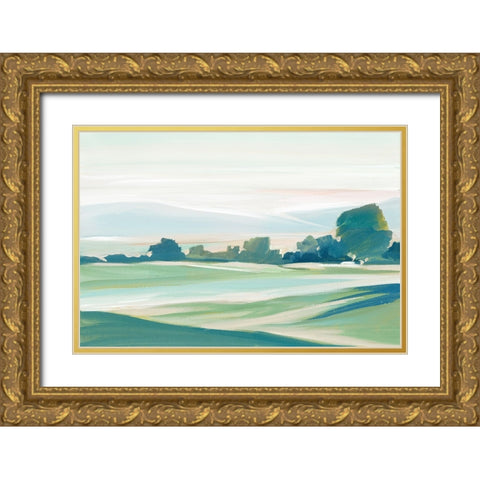 Green Serene  I Gold Ornate Wood Framed Art Print with Double Matting by Lera