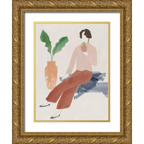 Plant Lady I  Gold Ornate Wood Framed Art Print with Double Matting by Lily K