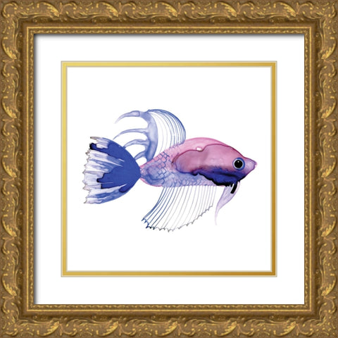 Purple Fish Gold Ornate Wood Framed Art Print with Double Matting by Berg, Margaret