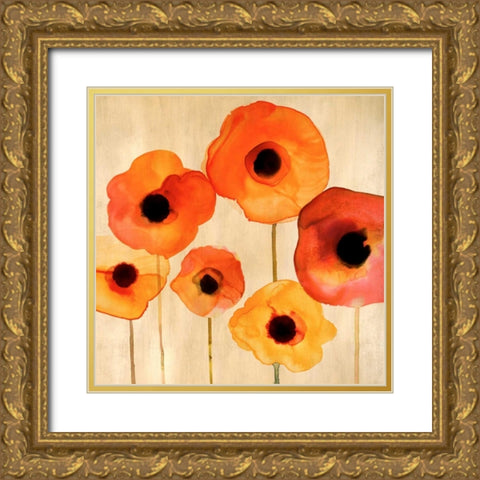 Orange Poppies II Gold Ornate Wood Framed Art Print with Double Matting by Berg, Margaret
