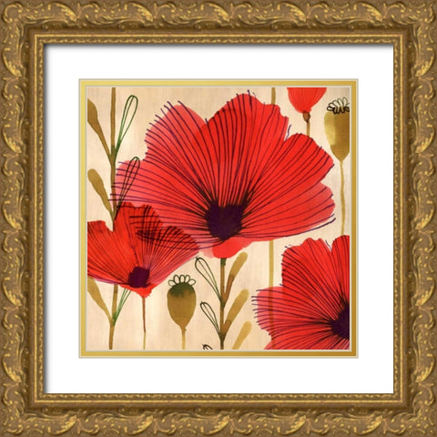 Wild Poppies II Gold Ornate Wood Framed Art Print with Double Matting by Berg, Margaret