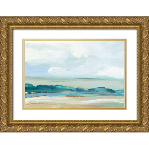 Rolling Blue Hills Gold Ornate Wood Framed Art Print with Double Matting by PI Studio