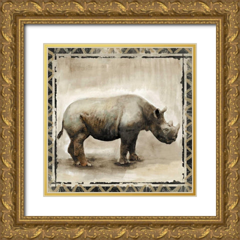 Happy Rhino  Gold Ornate Wood Framed Art Print with Double Matting by Woodey, Michelle