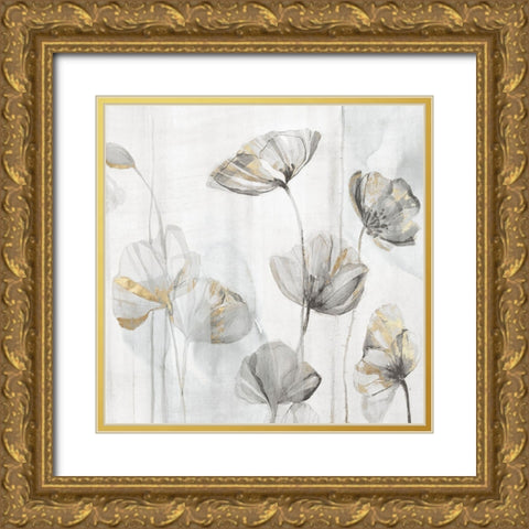 Silver Poppies I Gold Ornate Wood Framed Art Print with Double Matting by Woods, Maya