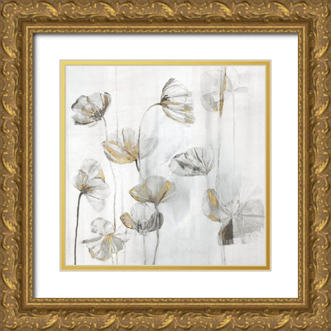 Silver Poppies II Gold Ornate Wood Framed Art Print with Double Matting by Woods, Maya