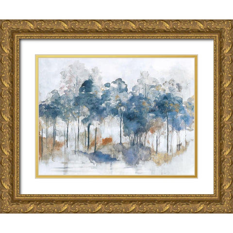Autumn Indigo Gold Ornate Wood Framed Art Print with Double Matting by Woods, Maya