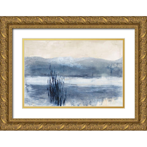 Still Blue Water I  Gold Ornate Wood Framed Art Print with Double Matting by Woods, Maya