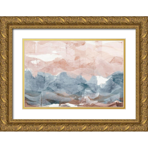 Blue and Pink Stroke  Gold Ornate Wood Framed Art Print with Double Matting by Woods, Maya