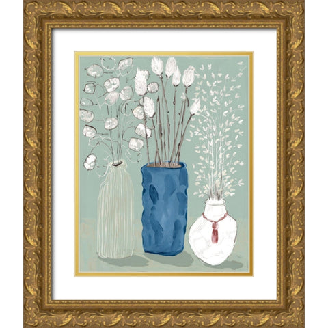 Floral Vases  Gold Ornate Wood Framed Art Print with Double Matting by Woods, Maya