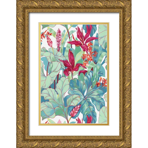 Tropical Flowers I  Gold Ornate Wood Framed Art Print with Double Matting by Egan, N.H.