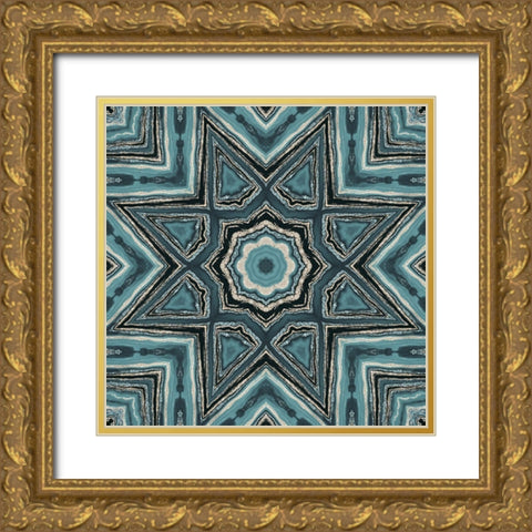 Gold Teal Tile I  Gold Ornate Wood Framed Art Print with Double Matting by Haase, Andrea