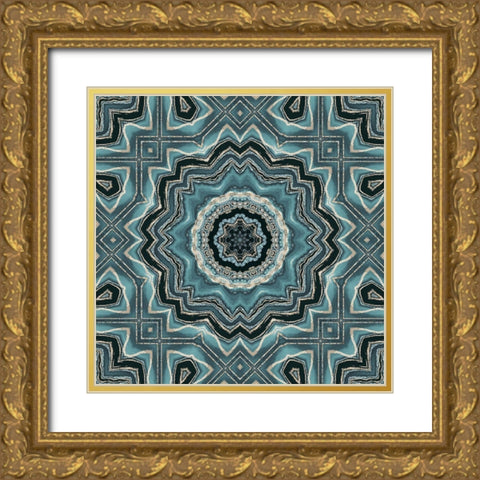 Gold Teal Tile II  Gold Ornate Wood Framed Art Print with Double Matting by Haase, Andrea