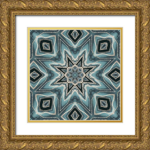 Gold Teal Tile III Gold Ornate Wood Framed Art Print with Double Matting by Haase, Andrea