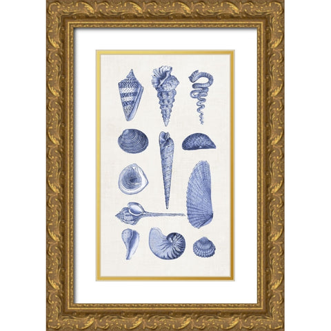 Blue Shells I Gold Ornate Wood Framed Art Print with Double Matting by Haase, Andrea