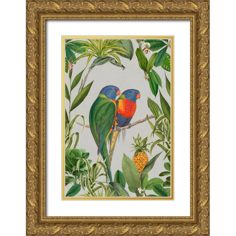 Parakeets Tropical Garden  I Gold Ornate Wood Framed Art Print with Double Matting by Haase, Andrea