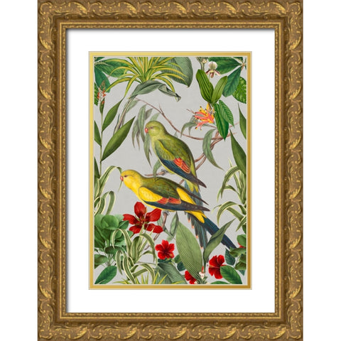 Parakeets Tropical Garden  II Gold Ornate Wood Framed Art Print with Double Matting by Haase, Andrea