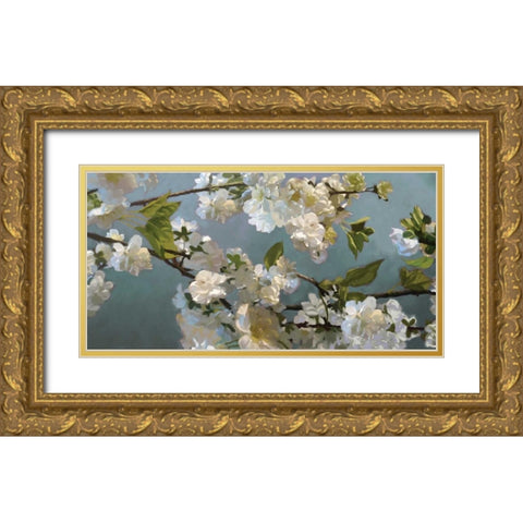 Blue Blossoms Gold Ornate Wood Framed Art Print with Double Matting by Novak, Rick