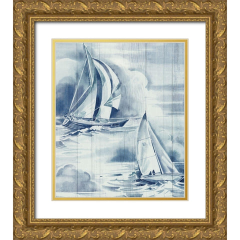 Blue Vintage Sea Life  Gold Ornate Wood Framed Art Print with Double Matting by Jones, Eli